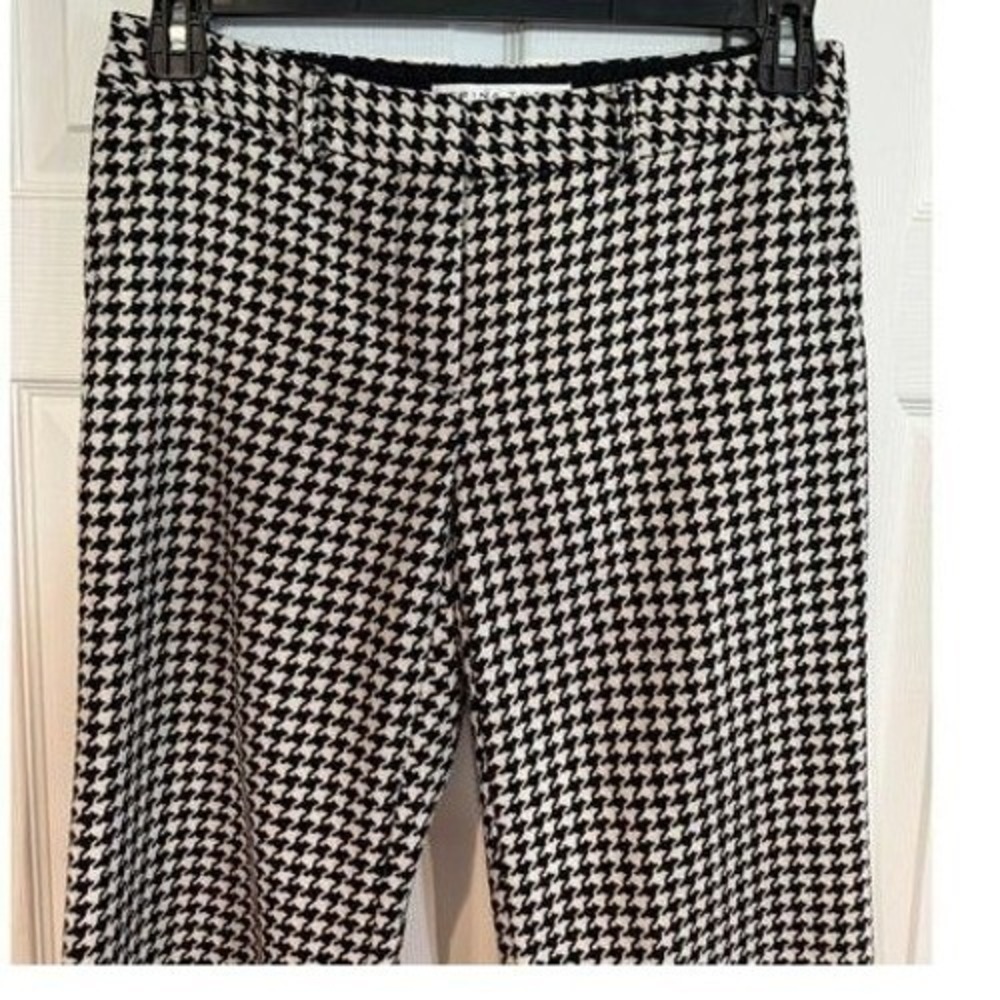 Trina Turk Womens Black White Houndstooth Pants Academia Office Mod Tailored - Picture 3 of 7